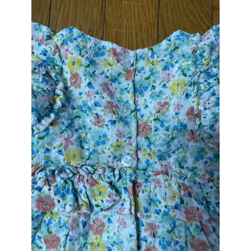 Bonnie Baby Floral Eyelet Ruffle Dress Blue Pink Yellow 12M NEW - Picture 3 of 9